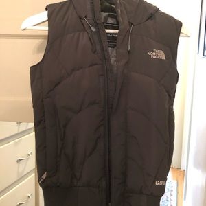 North Face Gray Hooded Puffy Vest